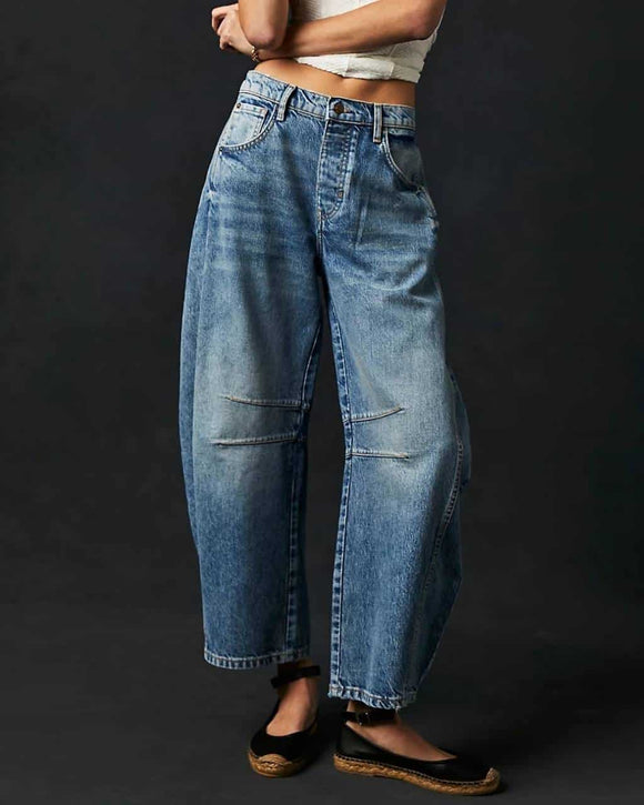 Utility Barrel Jean - White & Blue