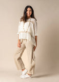 Aleena Linen Top - Cream & Khaki