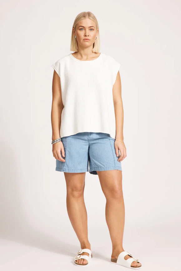 Artemis Sleeveless Knit Top - White & Aegean