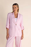 Linen Mix Blazer - Avocado & Pink Rose