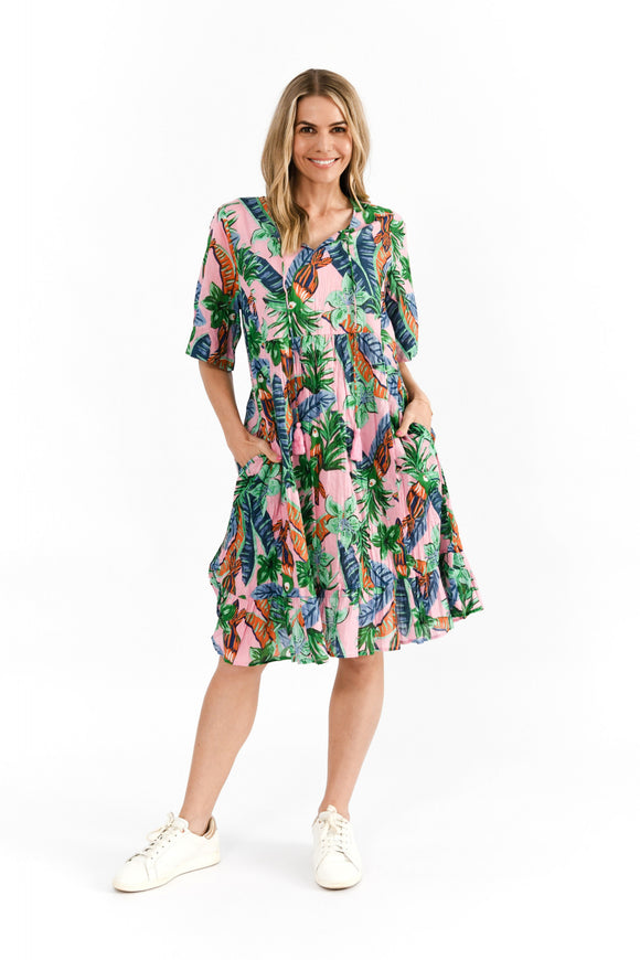 Charli Tassel Tie Dress - Toucan Jungle Pink