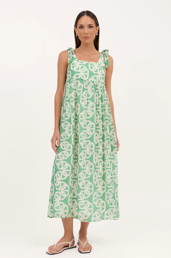 Ellen Bordeaux Print Dress - Green/White