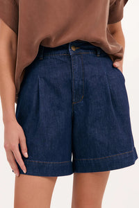 Hayden Pleated Denim Short - Dark Denim