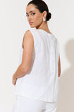 Kita Linen Button Back Top - Natural & White