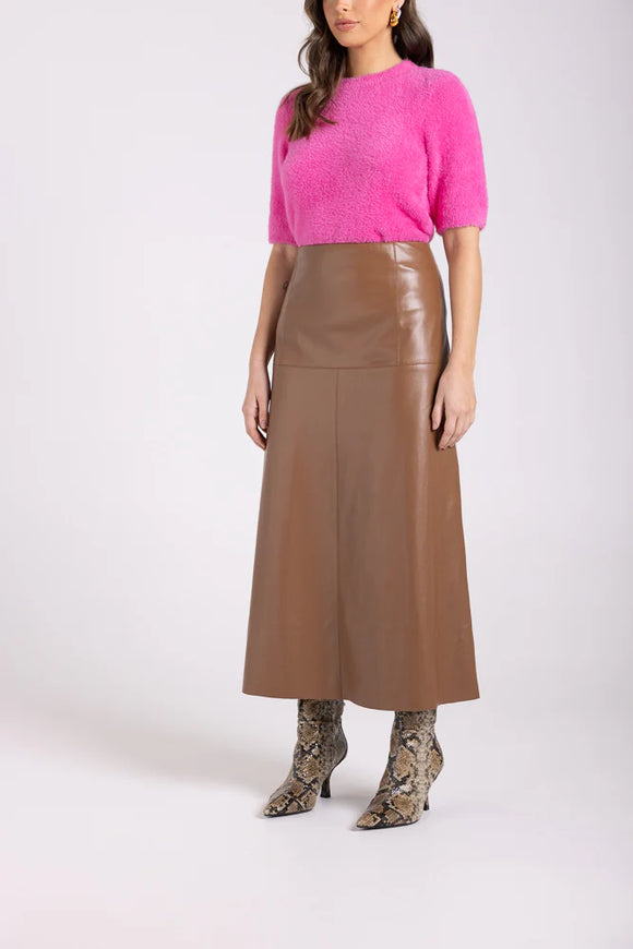 Leo Leather Skirt - Black & Camel