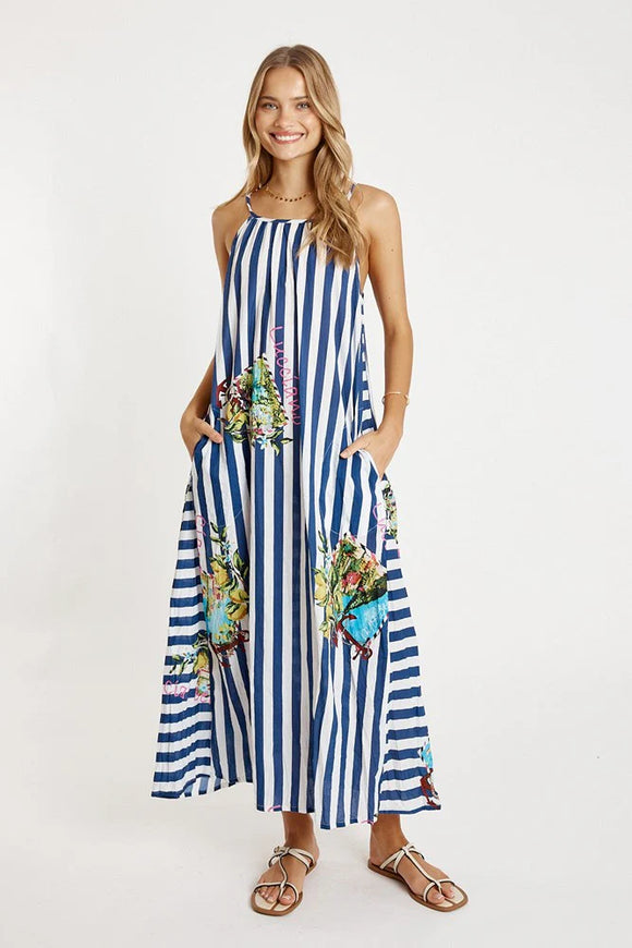 Lucciano Maxi Dress - Navy Stripe