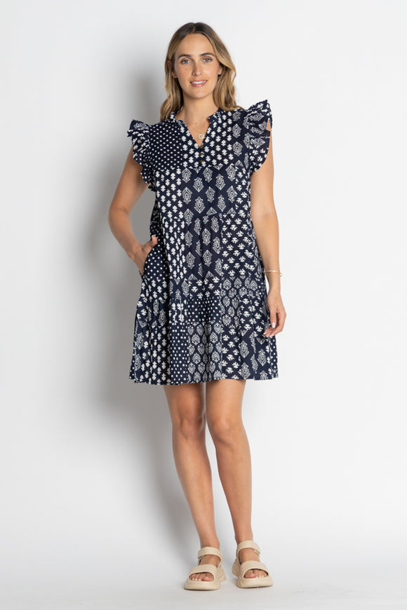Talei Ruffle Dress - Navy