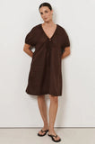Maura Tie detail Dress - Chocolate & Red