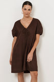 Maura Tie detail Dress - Chocolate & Red