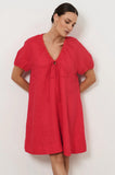 Maura Tie detail Dress - Chocolate & Red