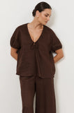 Maura Tie Detail Top - Chocolate