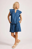 Melenia Denim Frill Top - Denim & Indigo