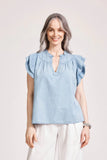 Melenia Denim Frill Top - Denim & Indigo