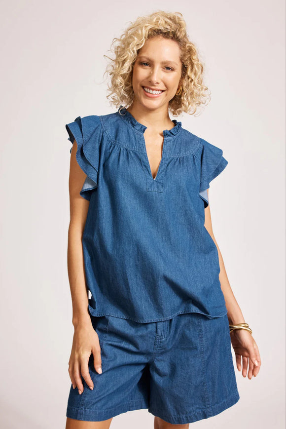 Melenia Denim Frill Top - Denim & Indigo