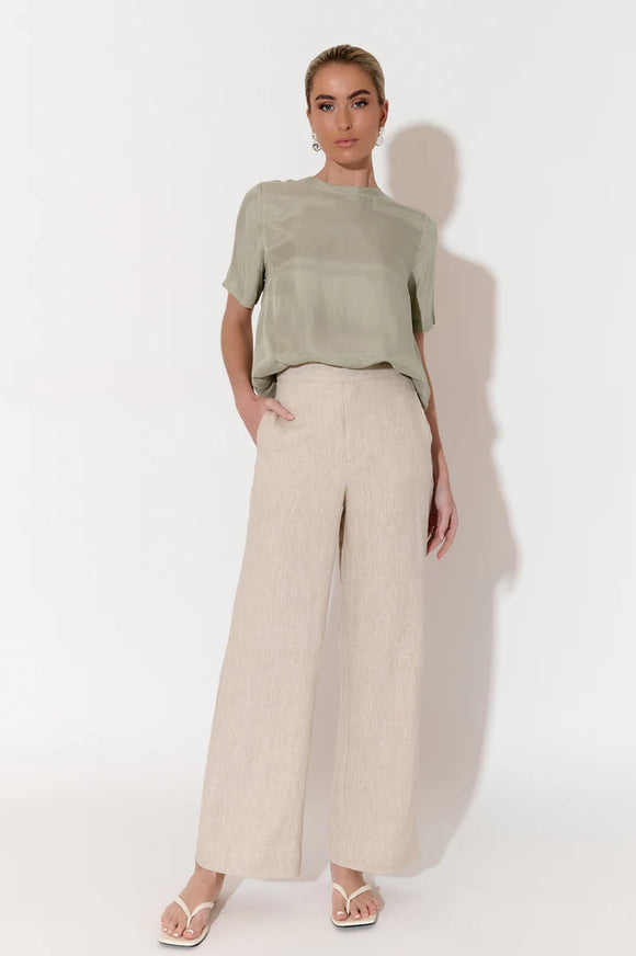 Nisha Cropped Linen Pant - Natural & White