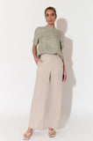 Nisha Cropped Linen Pant - Natural & White