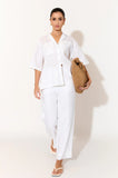 Nisha Cropped Linen Pant - Natural & White