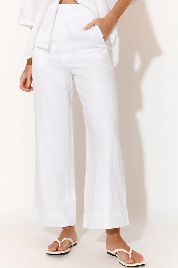 Nisha Cropped Linen Pant - Natural & White