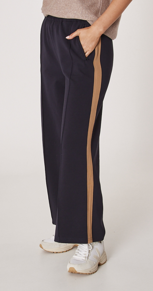 Noah Wide Leg Cropped Pant -Navy Camel Stripe