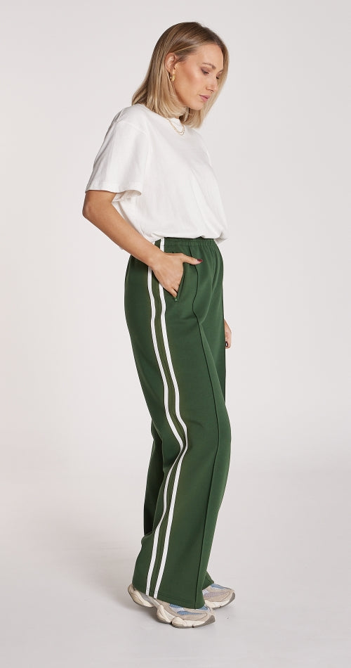 Noah Wide Leg Pant - Green White Stripe