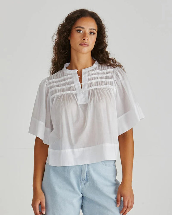 Pammi Ruffle Yoke Blouse - White