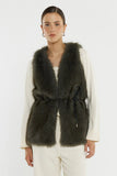Riya Fur Gilet - Evergreen