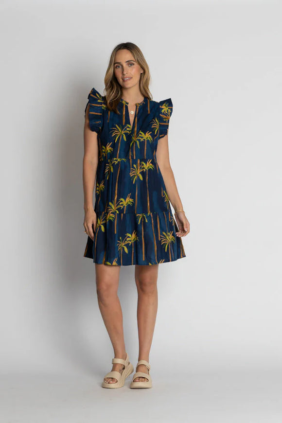 Badira Ruffle Dress - Navy & Mist