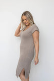 Cotton Knitted Midi Dress - Cream & Slate