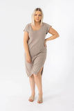 Cotton Knitted Midi Dress - Cream & Slate