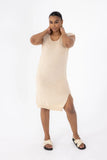 Cotton Knitted Midi Dress - Cream & Slate