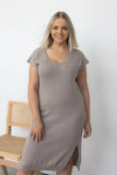 Cotton Knitted Midi Dress - Cream & Slate