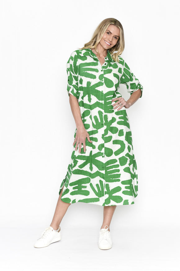 Sofia Shirt Dress - Green Abstract