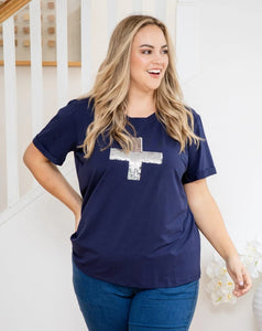 Square Sequin Tee - Navy