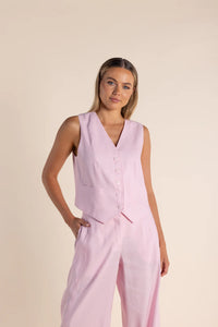 Linen Mix Vest - Pink Rose