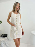 Vienna Button Dress - Natural & White